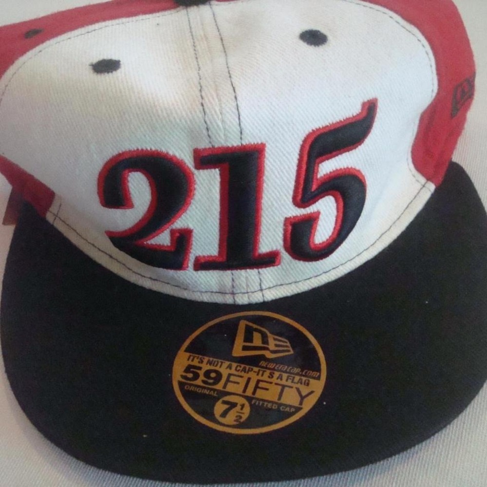 76ERS 7 1/2 NEW ERA 215 AREA CODE HAT CAP VINTAGE S4 Y2K 00S